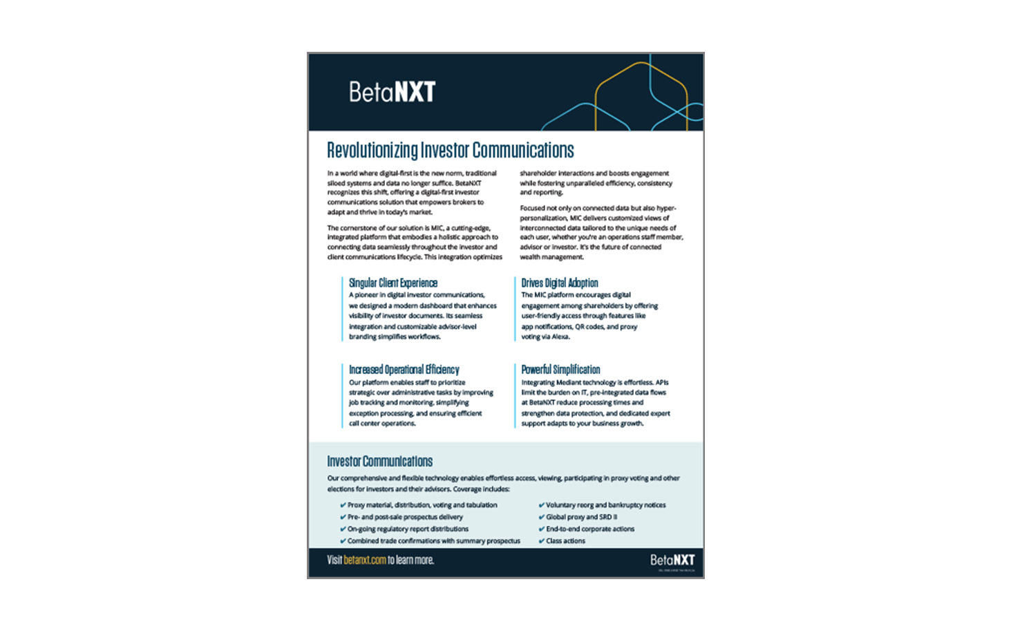 BetaNXT digital communications and engagement fact sheet