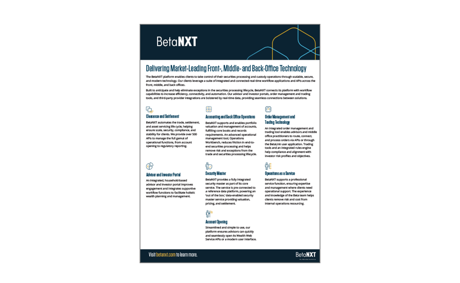 BetaNXT securities processing and custody operations fact sheet