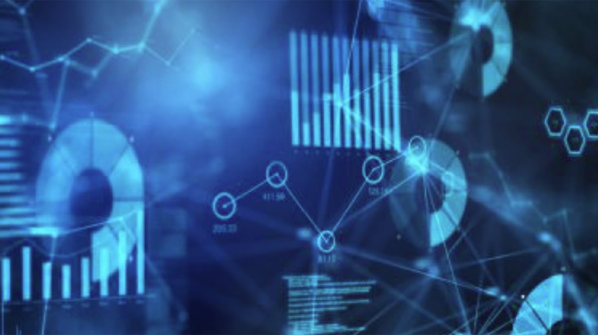 a cloud of charts and graphs in a blue space